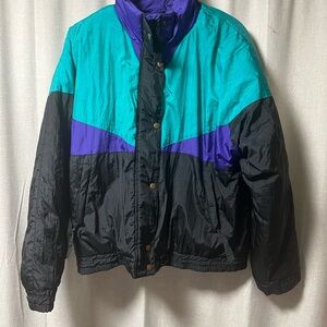 Vintage Colorblock Jacket in Teal, Purple & Black